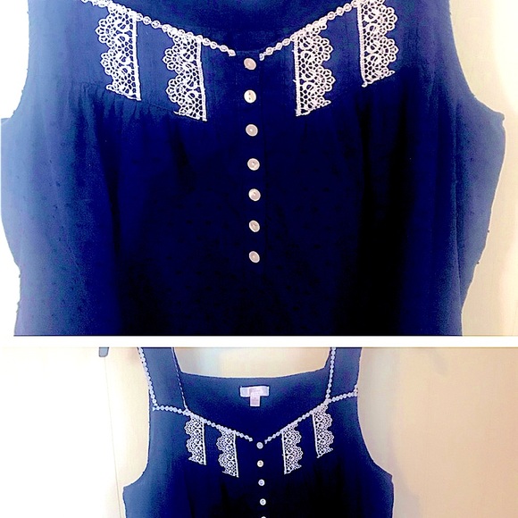 nightgown/dress 100% cotton navy blue W/white lace on front/straps ruffle bottom - Picture 3 of 6